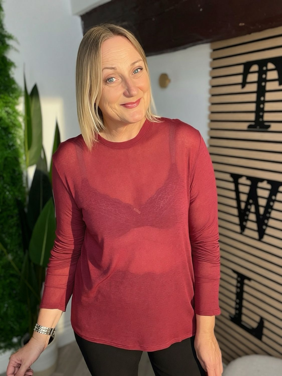 Cashmere Blend Base Layer Top ( Size 2 ) - Merlot
