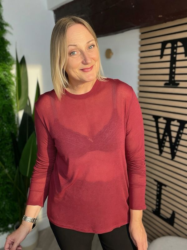 Cashmere Blend Base Layer Top ( Size 2 ) - Merlot