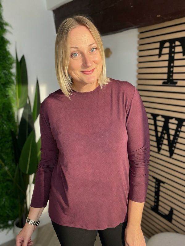 Cashmere Blend Base Layer Top ( Size 2 ) - Plum