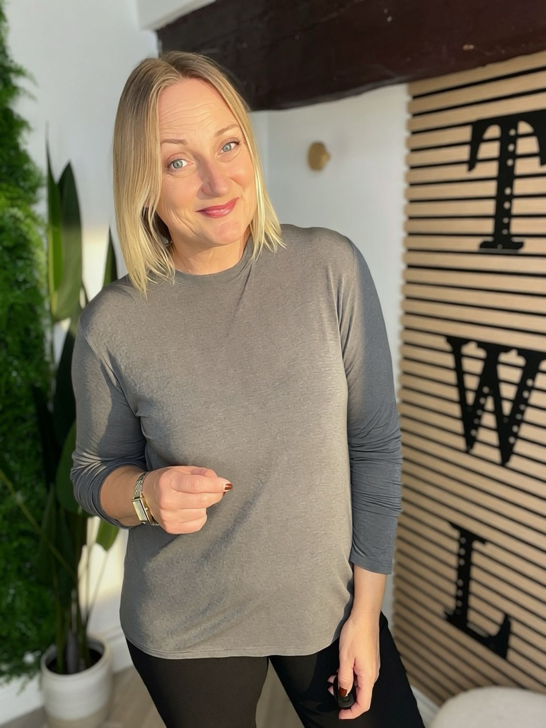 Cashmere Blend Base Layer Top ( Size 2 ) - Grey