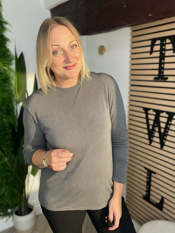 Cashmere Blend Base Layer Top ( Size 2 ) - Grey