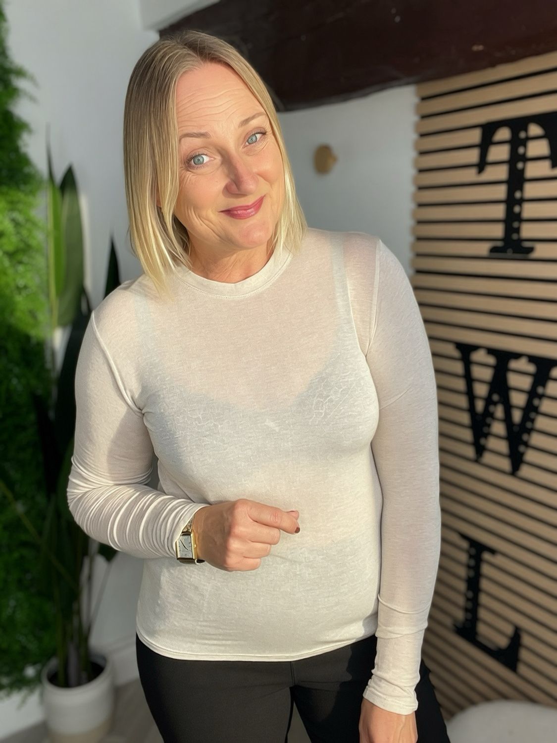Cashmere Blend Base Layer Top ( Size 1 ) - Ecru