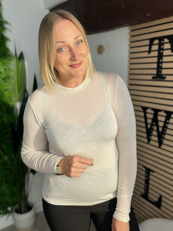 Cashmere Blend Base Layer Top ( Size 1 ) - Ecru