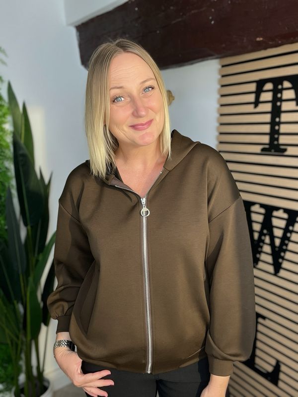Scuba Zip Up Hoodie - Brown