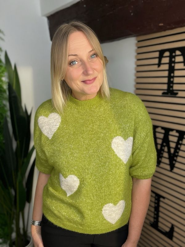 Short Sleeve Heart Jumper - Chartreuse