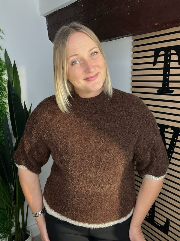 Boucle Knit Short Sleeve Jumper - Brown