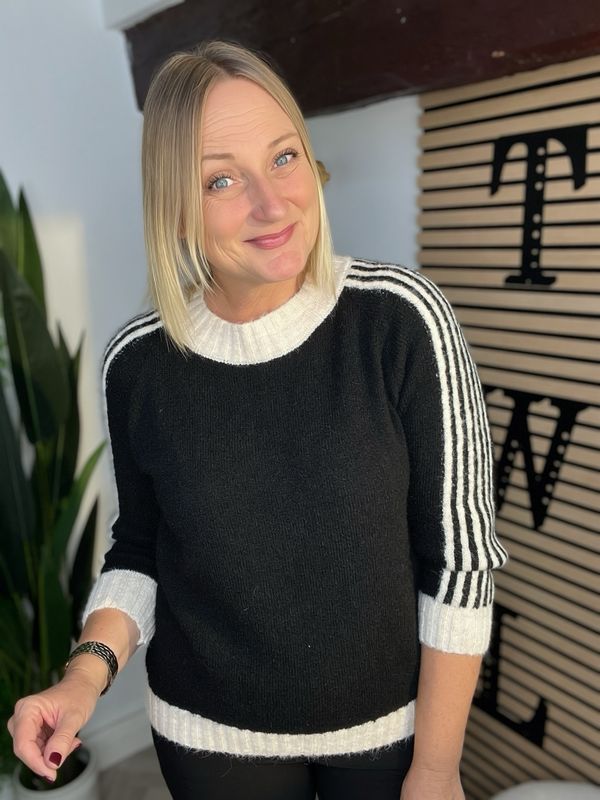 Racing Stripe Jumper - Black & Cream