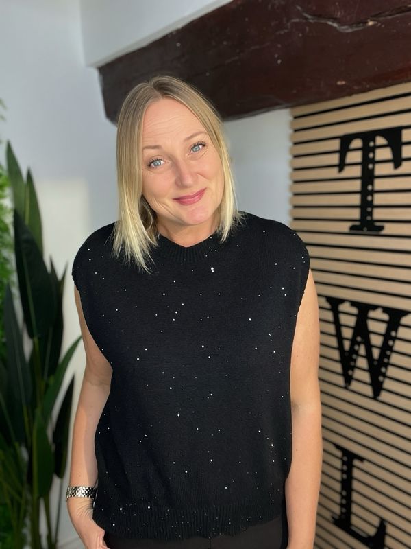 Sleeveless Subtle Shimmer Jumper - Black