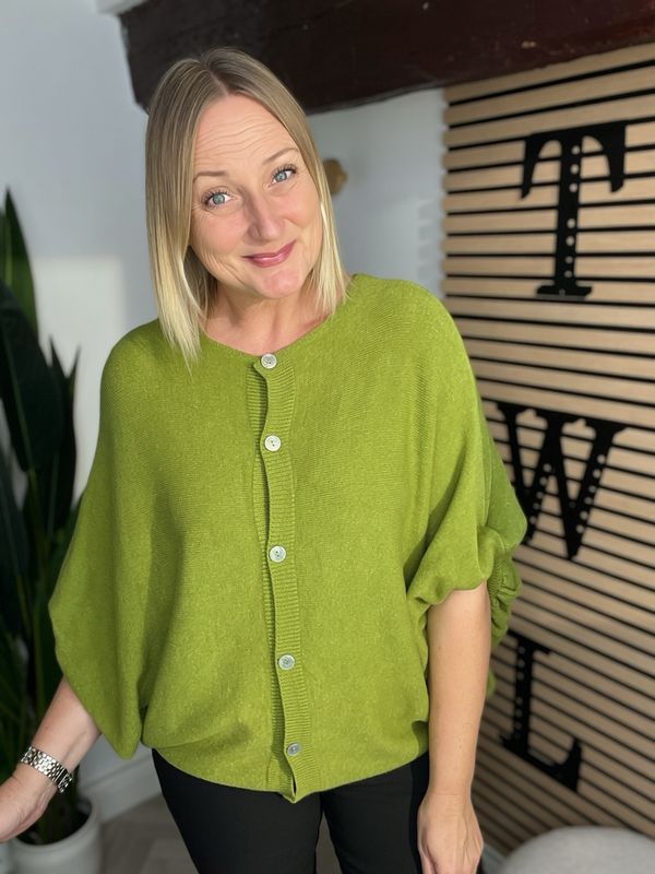 3/4 Batwing Sleeved Cardigan - Chartreuse