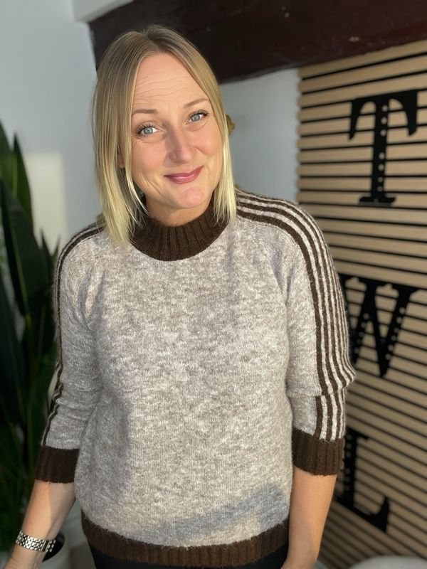 Racing Stripe Jumper - Taupe & Brown