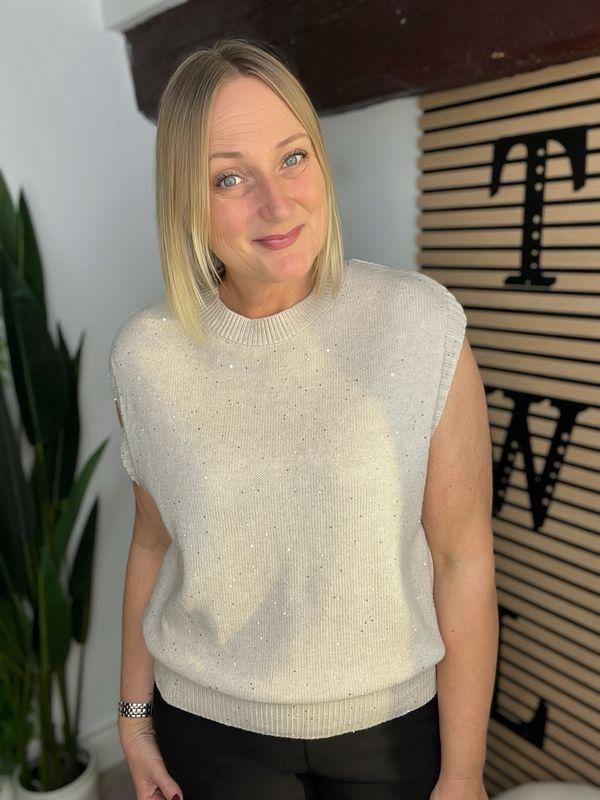 Sleeveless Subtle Shimmer Jumper - Biscuit