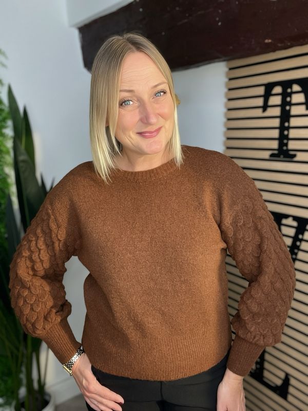 Dragon Scale Detailed Sleeve Jumper - Caramel Brown