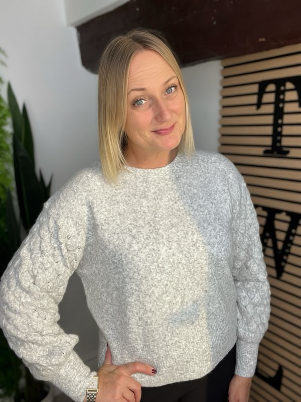 Dragon Scale Detailed Sleeve Jumper - Grey
