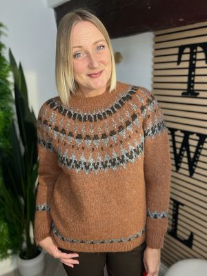 Fair Aisle Jumper - Caramel, Grey & Brown