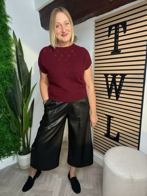 Wide Leg Faux Leather Trousers - Black