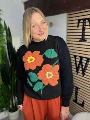 3D Floral Appliqué Jumper - Black