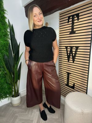 Wide Leg Faux Leather Trousers - Merlot Wide Leg Faux Leather Trousers - Merlot