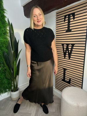 Bias Cut Full Length Skirt Satin Feel - Brown Bias Cut Full Length Skirt Satin Feel - Brown