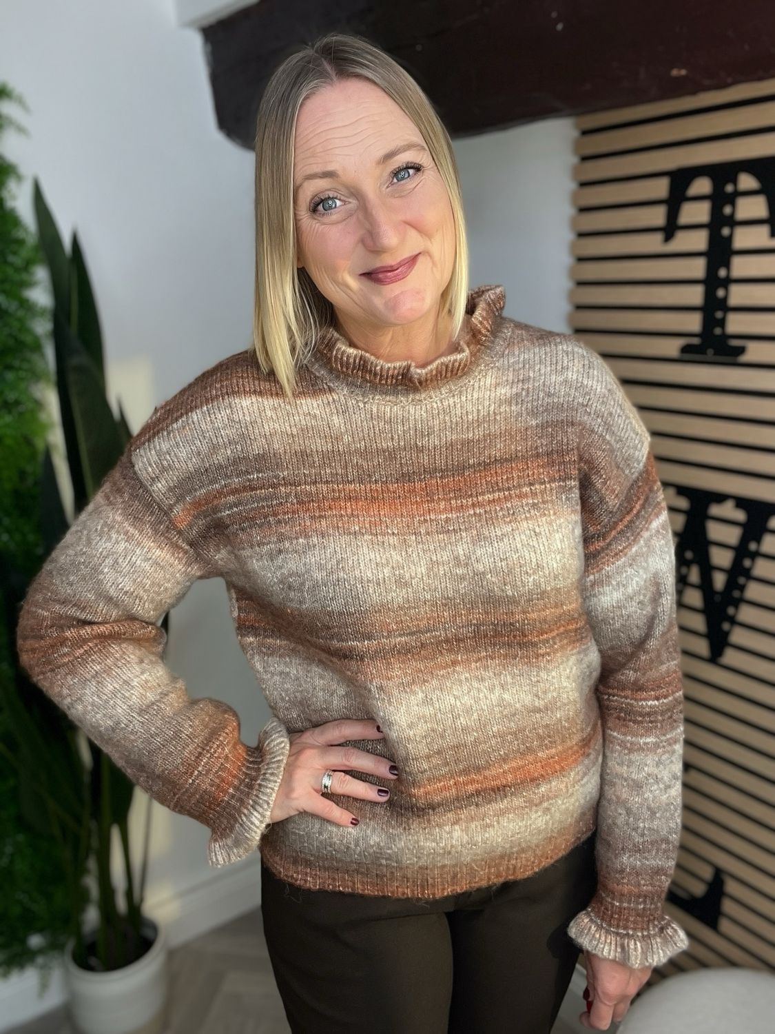 Tonal Gradiant Striped Jumper - Ecru & Taupe Tonal Gradiant Striped Jumper - Ecru & Taupe