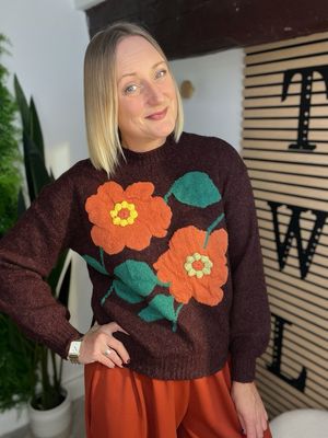 3D Floral Appliqué Jumper - Merlot