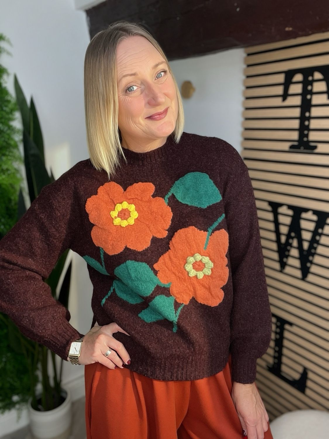 3D Floral Appliqué Jumper - Merlot