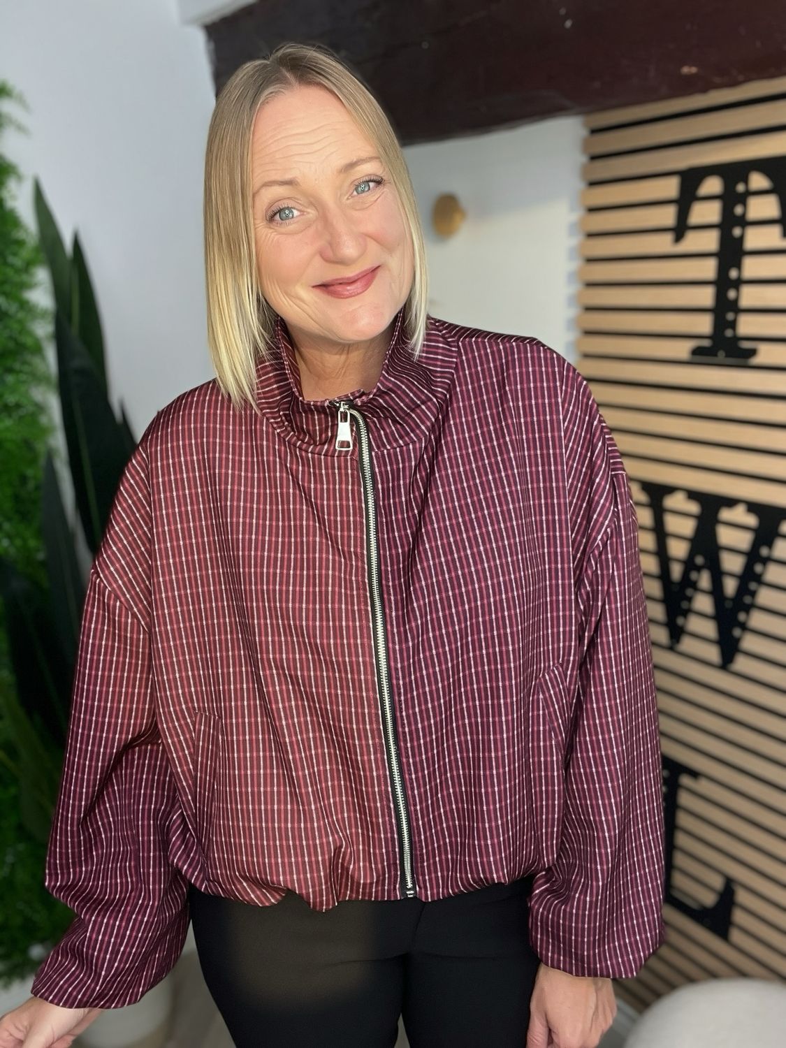 Funnel Neck Oversized Jacket - Merlot