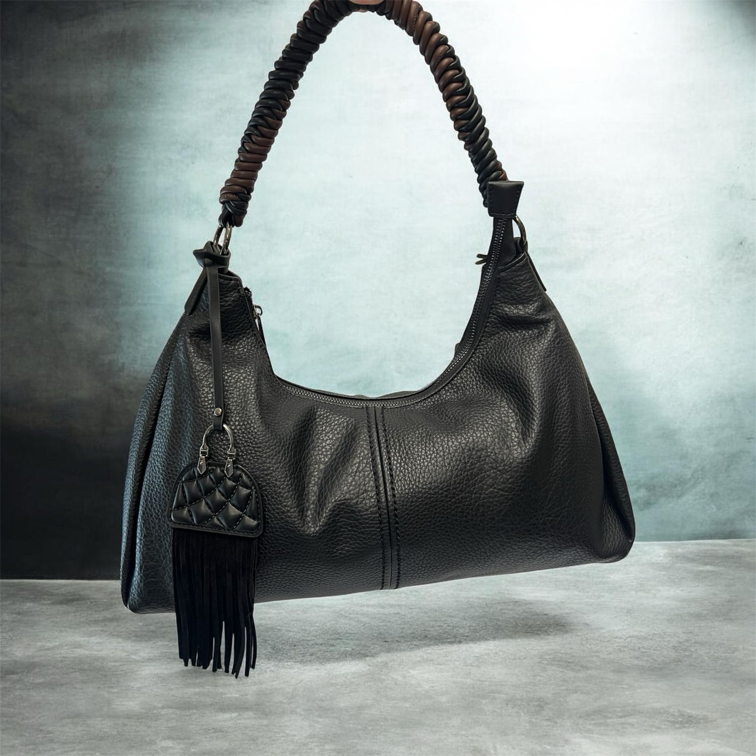 Faux Leather Handbag - Black Faux Leather Handbag - Black