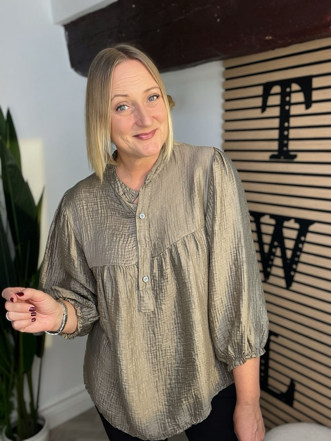 Soft Satin Waffle Blouse - Cappuccino Soft Satin Waffle Blouse - Cappuccino
