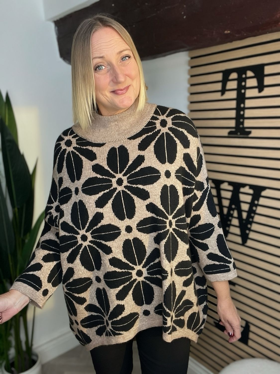Poncho Style Jumper - Black & Cappuccino Poncho Style Jumper - Black & Cappuccino
