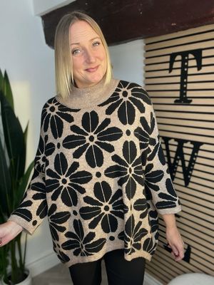 Poncho Style Jumper - Black & Cappuccino Poncho Style Jumper - Black & Cappuccino