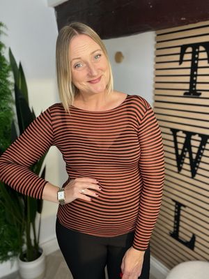 Cashmere Base Layer Top - Stripe Black & Terracotta Cashmere Base Layer Top - Stripe Black & Terracotta