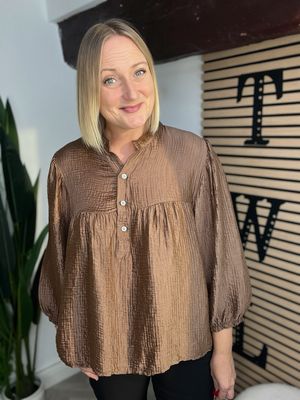Soft Satin Waffle Blouse - Brown Soft Satin Waffle Blouse - Brown