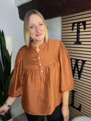 Soft Satin Waffle Blouse - Rust