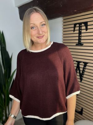 Boxy Fit Jumper - Merlot & Ecru Boxy Fit Jumper - Merlot & Ecru