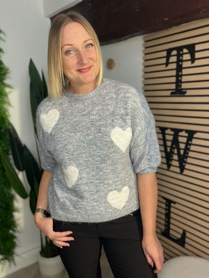 Short Sleeve Heart Jumper - Grey Short Sleeve Heart Jumper - Grey