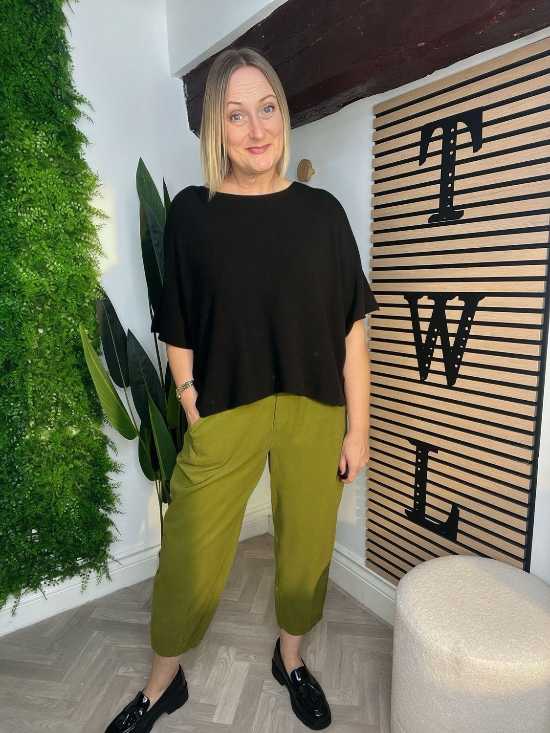Tapered Needle Corduroy Trousers - Chartreuse
