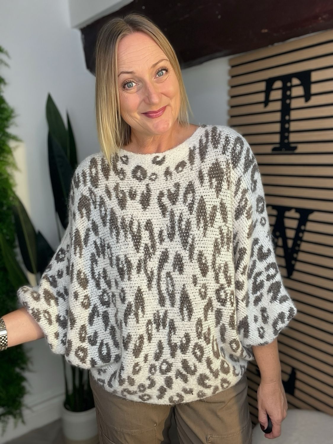 Lush Oversized Batwing Jumper - Animal Cream Lush Oversized Batwing Jumper - Animal Cream