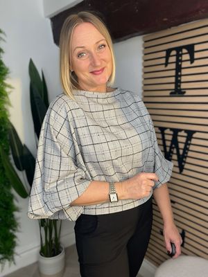 Puff Sleeve Textured Top - Grey & Black