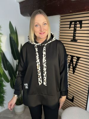 Soft Scuba Hoodie Sweatshirt - Black & Animal Soft Scuba Hoodie Sweatshirt - Black & Animal
