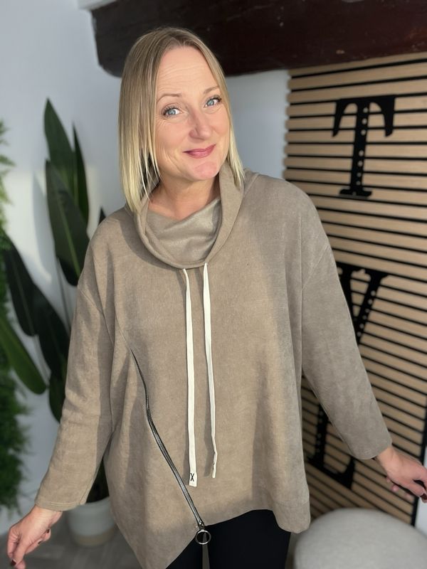 Soft Corduroy Asymmetrical Top - Cappuccino