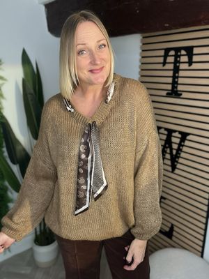 Slouchy Soft Feel Jumper With Scarf - Camel Slouchy Soft Feel Jumper With Scarf - Camel