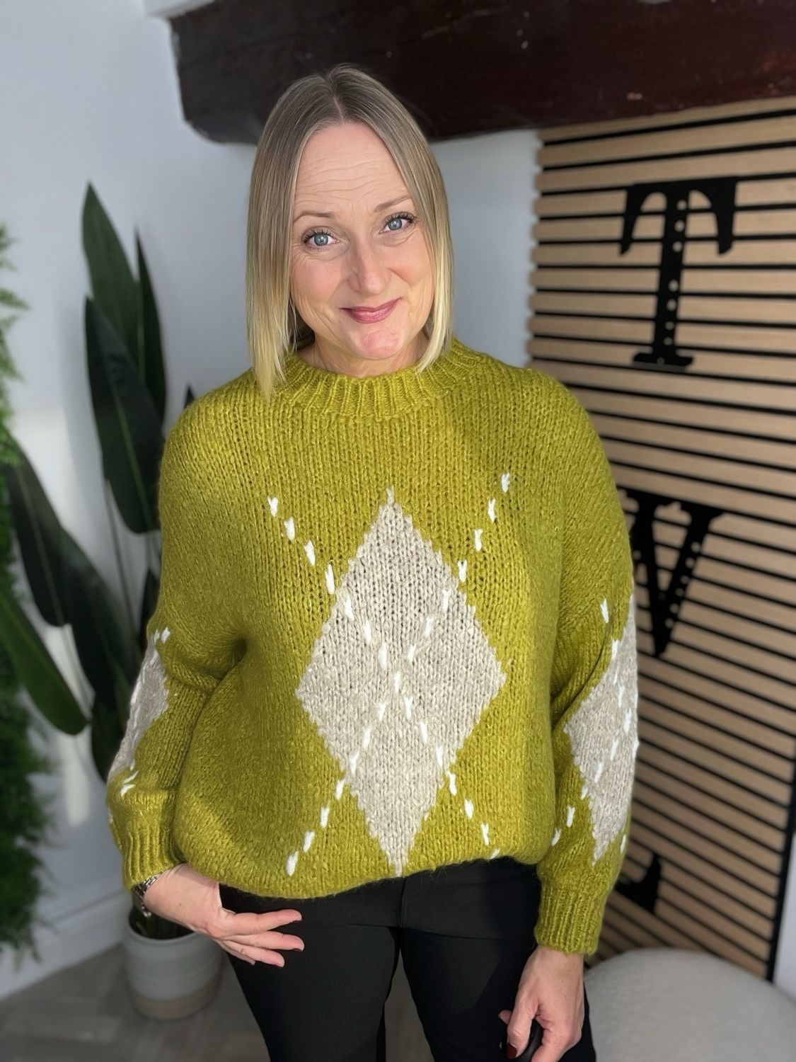 Argyle Soft Knit Jumper - Chartreuse & Beige Argyle Soft Knit Jumper - Chartreuse & Beige