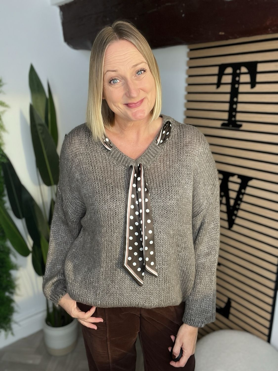Slouchy Soft Feel Jumper With Scarf - Mocha Slouchy Soft Feel Jumper With Scarf - Mocha