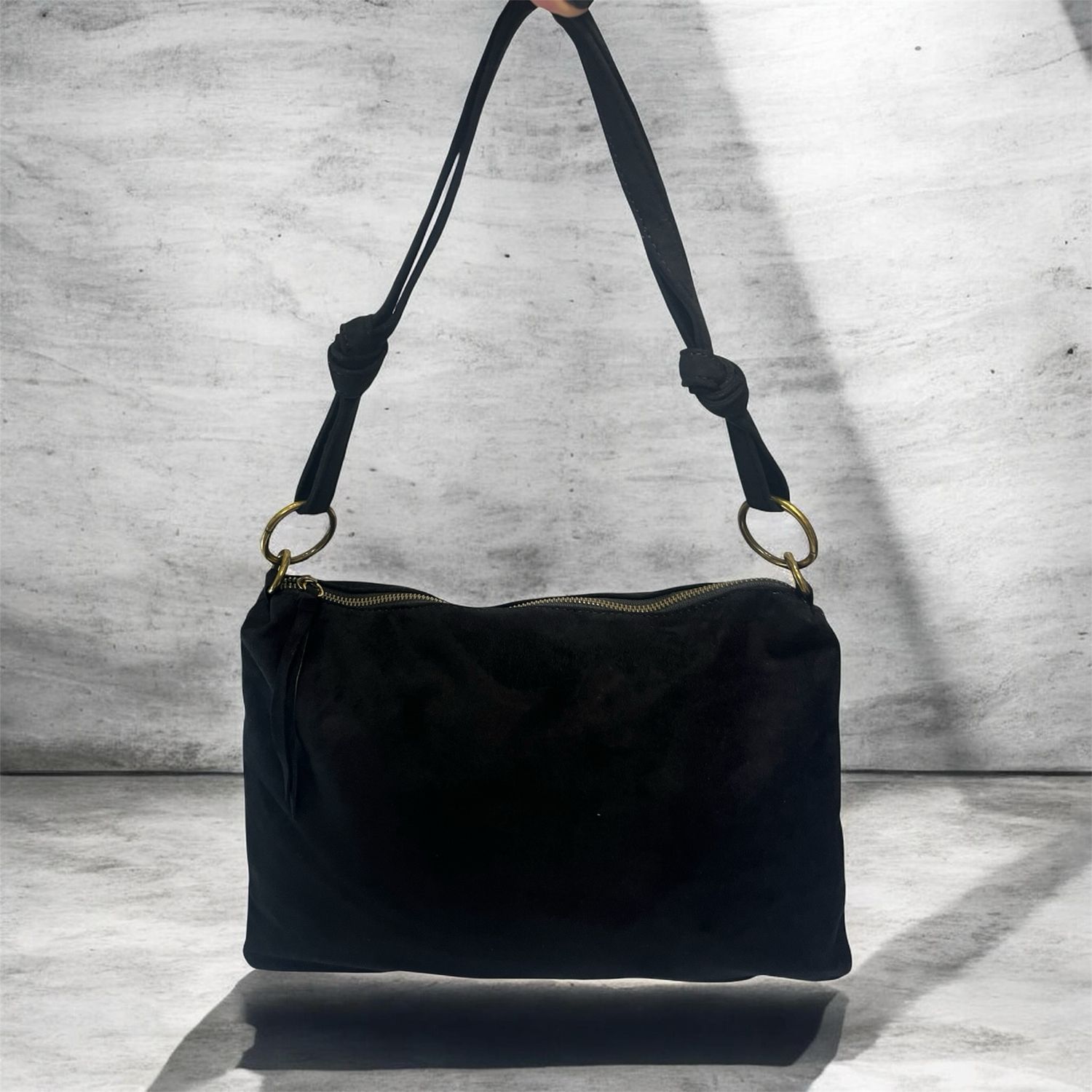 Large Envelope Suedette Bag - Black