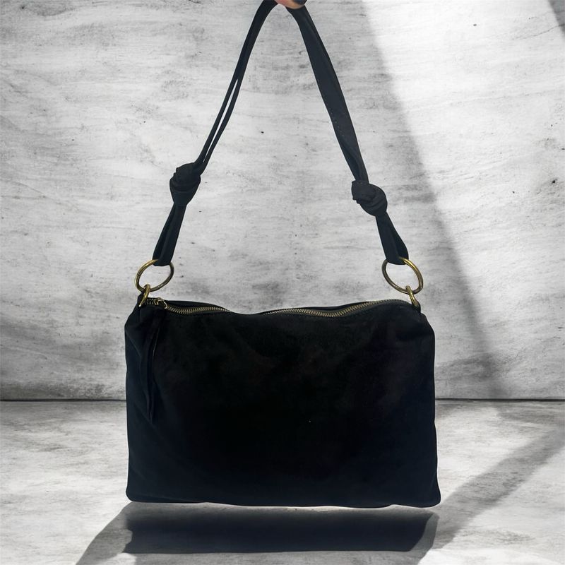 Large Envelope Suedette Bag - Black