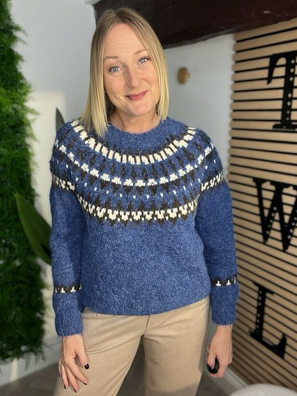 Fair Aisle Jumper - Blue, Cream & Brown