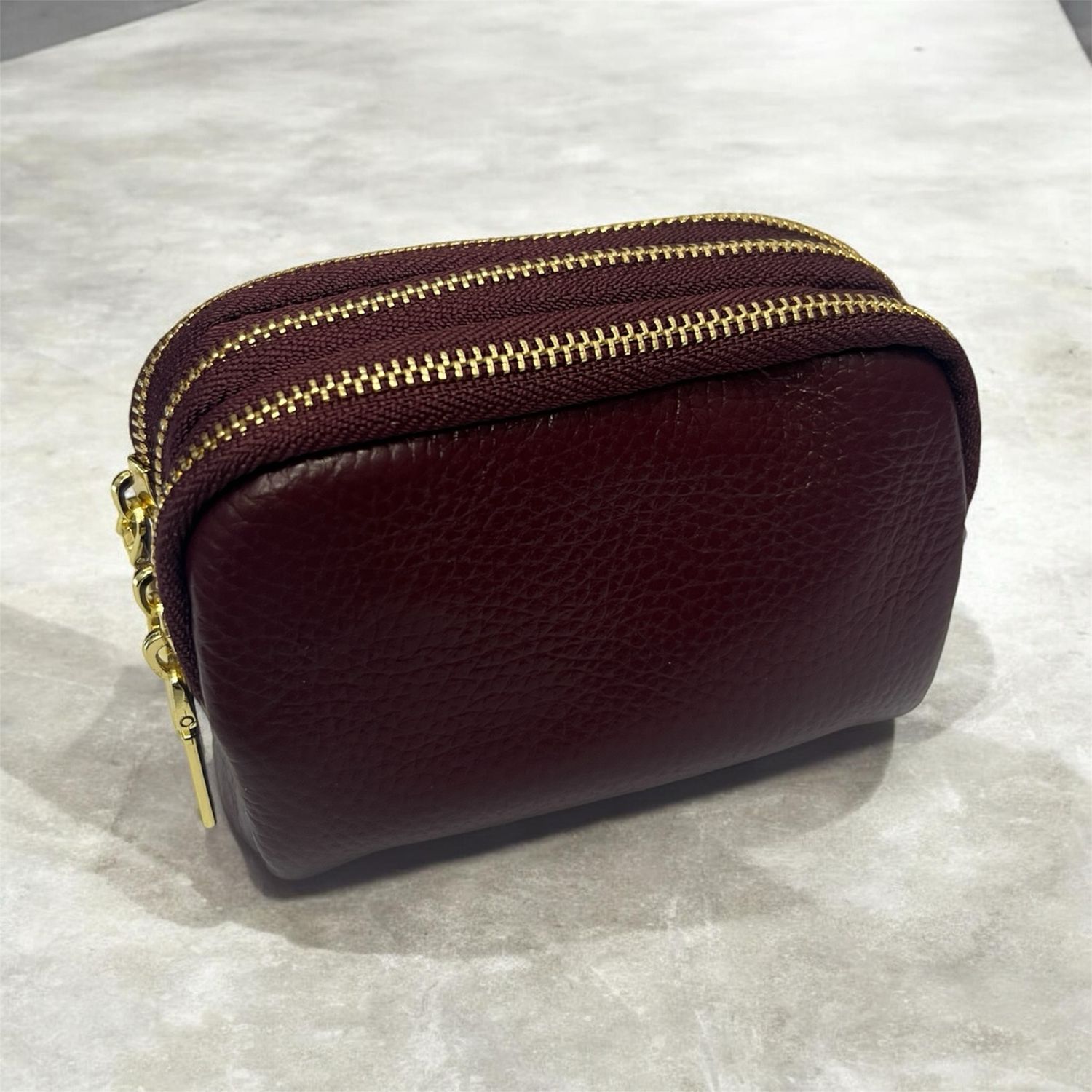 Real Leather Zip Purse - Merlot