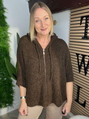 Knit Zip Loose Style Hoodie Cardigan - Brown Knit Zip Loose Style Hoodie Cardigan - Brown