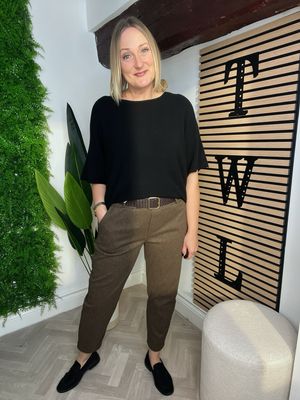 Tweed Carrot Style Trousers - Brown
