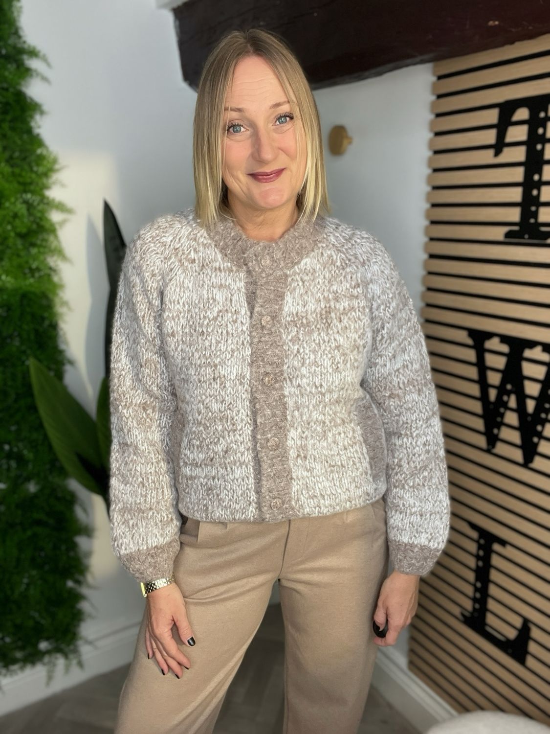 Two Tone Knit Cardigan - Cream & Biscuit Two Tone Knit Cardigan - Cream & Biscuit